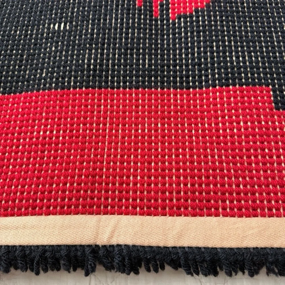 Vintage Latch Hook Rug Wall Hanging 36x24 Antique Car Red Black Textile Art